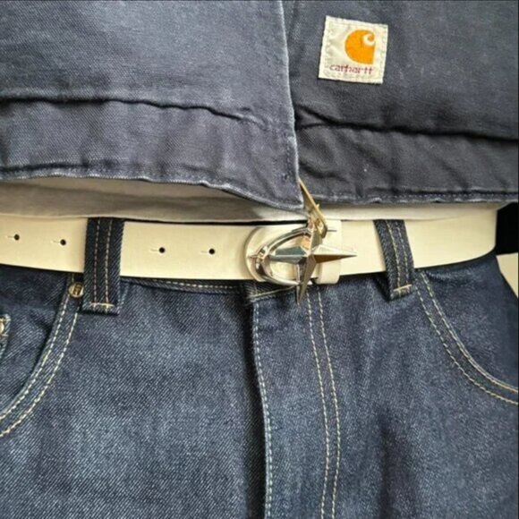 chrome star futuristic emblem white and silver slim belt - Picture 2 of 7